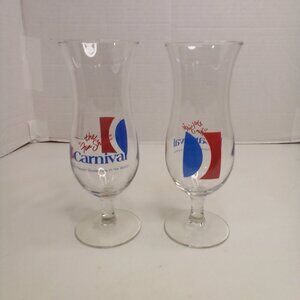 Vintage Carnival Cruise Line Cocktail Wine Glass Lot of 2 The Fun Ships 8"